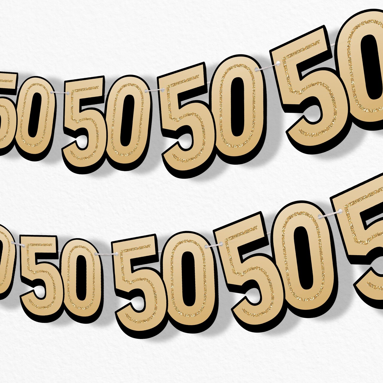 Big Dot of Happiness 50th Birthday Garland Banner Adult Black and Gold Birthday Backdrop 30 Feet of Cord 15 Double Sided Paper Number Age 50 Shapes